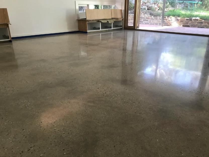 Honed concrete finish on an outdoor alfresco area